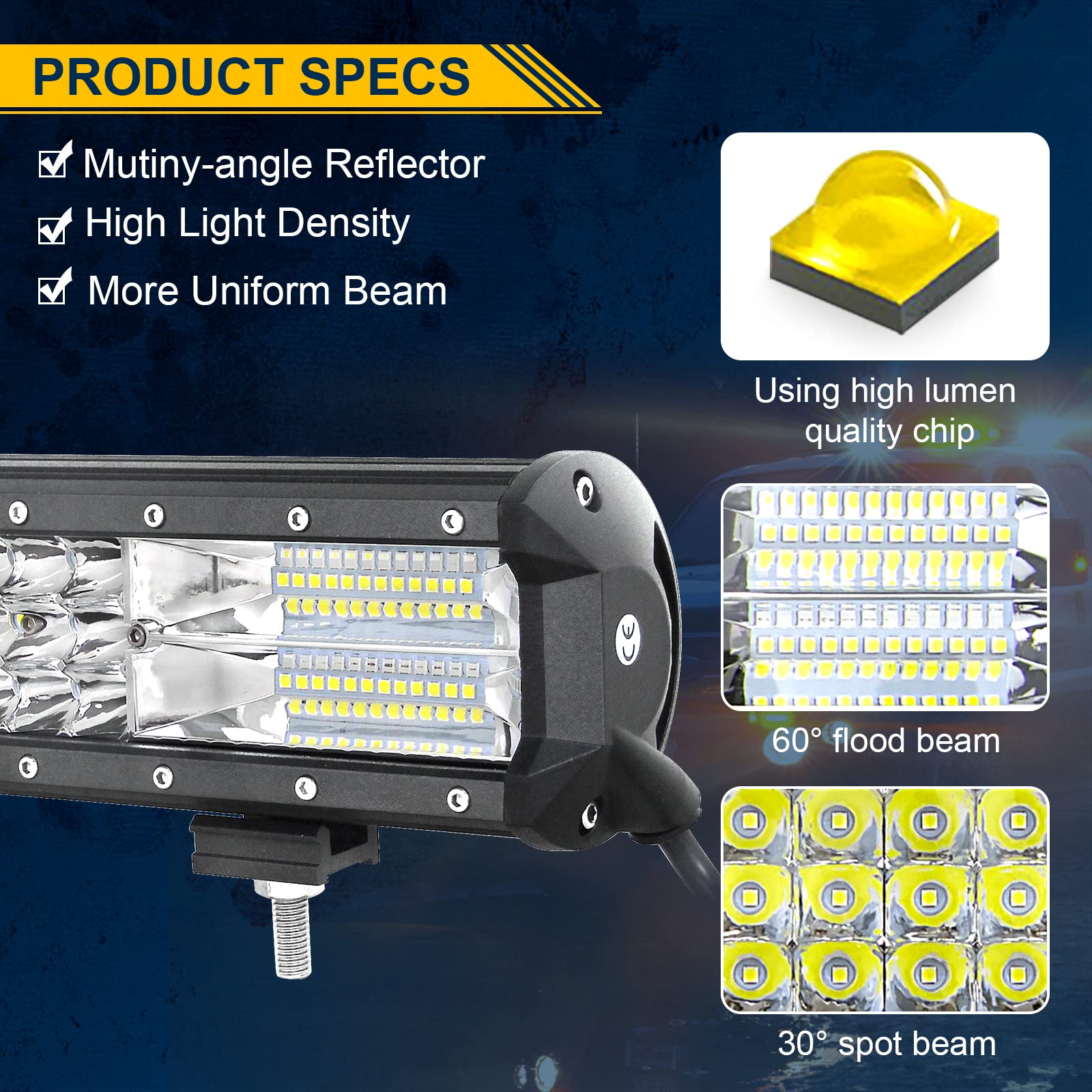 Willpower 12 inch 180W LED Light Bar Triple Row Spot Flood Combo Beam Off Road Driving Lights Waterproof Work Light for Jeep Trucks SUV ATV UTV Boat Lights, 12V 24V - Image 3
