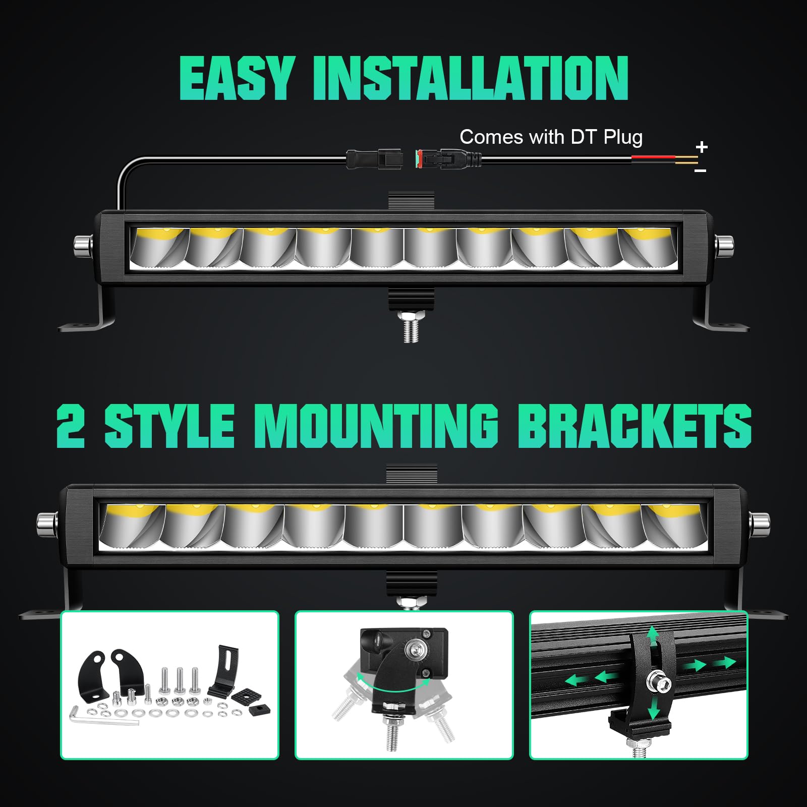 Willpower 12 inch 30W LED Light Bar with DT Wiring Switch,3000 Lumens Single Row Spot Flood Beam Driving Lights, Waterproof Led Bars for Vehicle Trucks SUV Boat ATV UTV Off Road,DC 12V 24V - Image 3