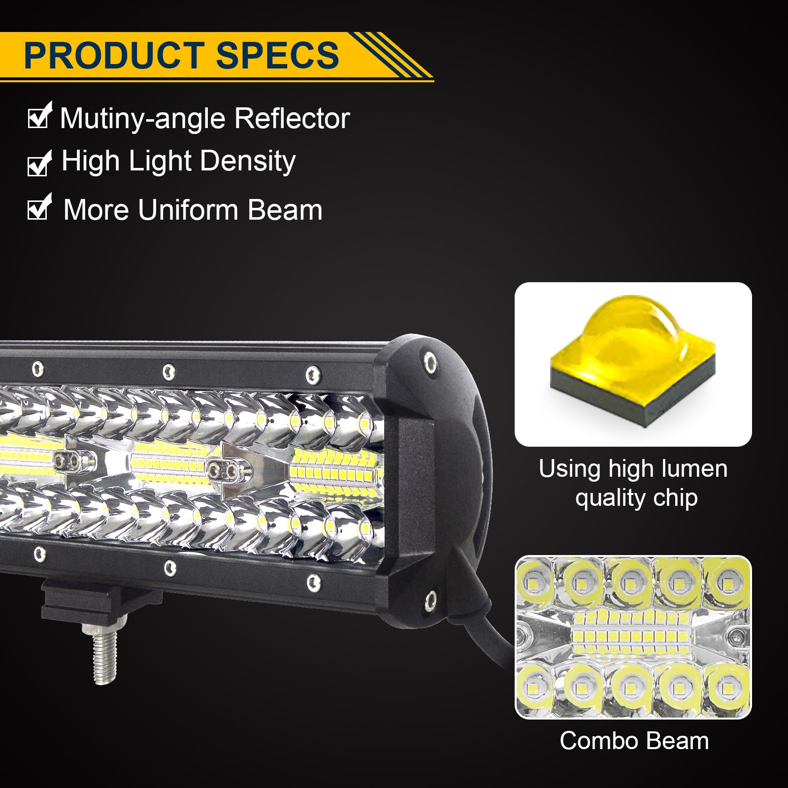 Willpower 26 inch 180W LED Light Bar,Triple Row Spot Flood Combo Beam Off Road Driving Lights, Led Fog Pods with 12V Wiring Kit for Vehicle 4X4 4WD Car ATV UTV SUV Truck Tractor Trailer, 12V 24V DC - Image 3