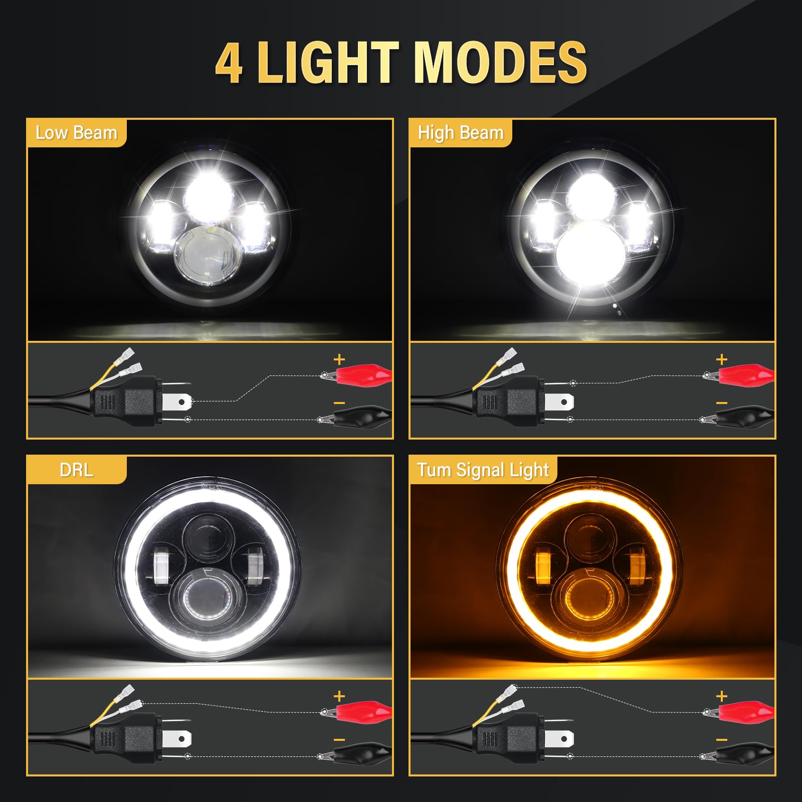 Willpower 7 inch Round LED Halo Headlights with Amber Turn Signal Light DOT Approved, White DRL High/Low Beam Headlight Compatible with 2007-2018 Wrangler JK JKU LJ TJ Sahara Motorcycle - Image 3